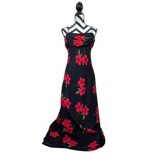 Vintage Betsy & Adam Dark Floral Y2K Sz 10P Cowl Neck Maxi Dress